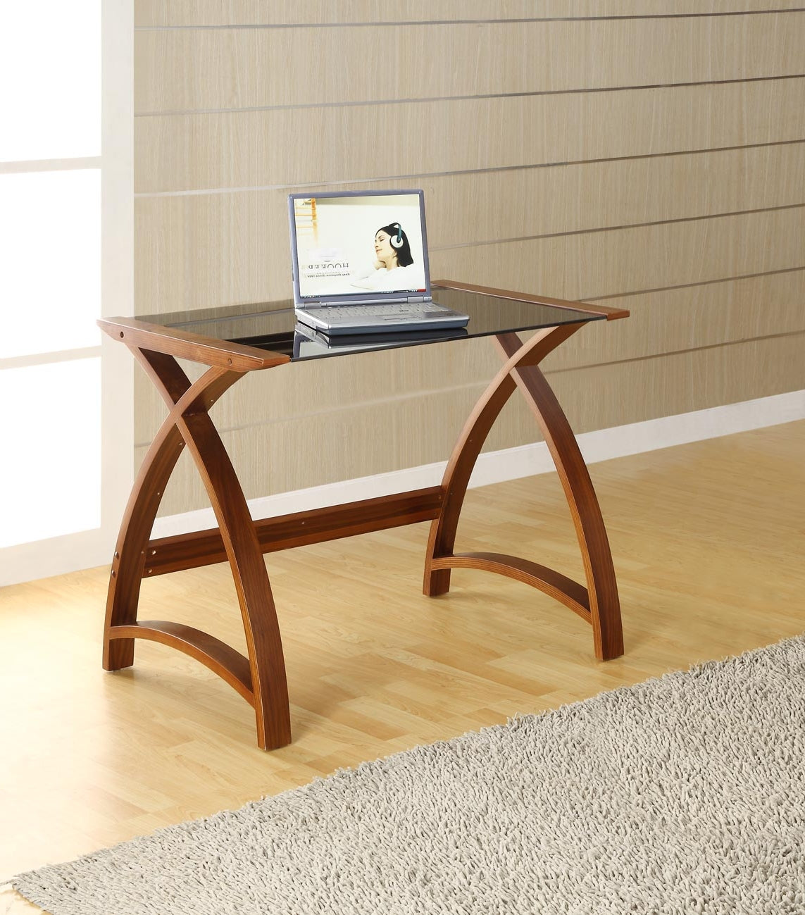 Specialising In Contemporary Quality Glass Home Office Table in Walnut - 900mm - PC201-900 UK