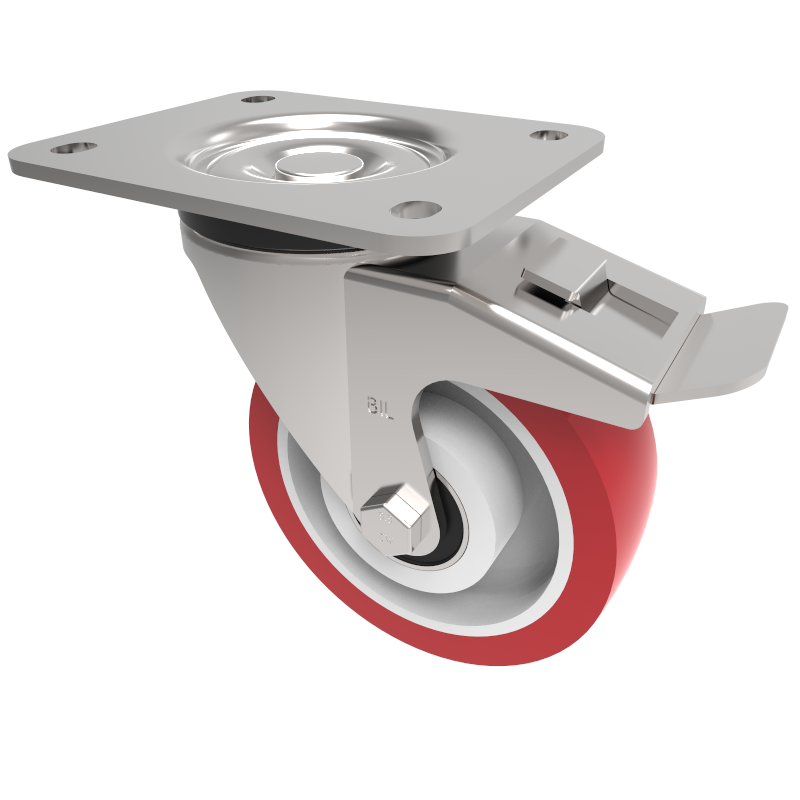 Polyurethane Nylon Plate Swivel Castor Brake 125mm 350kg Load