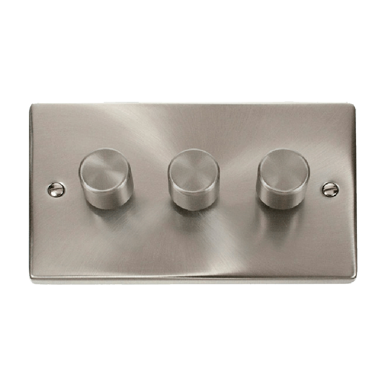 Click Deco 3 Gang 2 Way 100W LED Dimmer Switch Satin Chrome