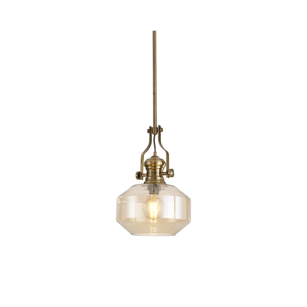 Luxuria Serena 30cm Single Pendant Light E27 Round Champfered Glass Antique Brass / Cognac