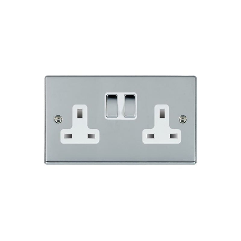 Hamilton Hartland 2 Gang 13A Switched Sockets Bright Chrome/White Insert