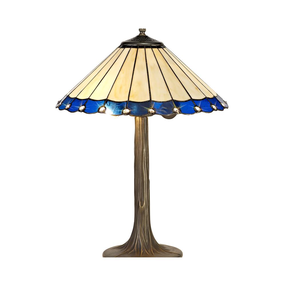 Luxuria Sleek 2 Light Tree Like Table Lamp E27 With 40cm Tiffany Shade Blue/Cream/Crystal/Aged Antique Brass