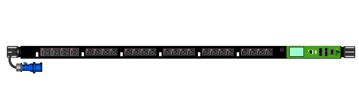 IP-IT-023B-IP3-3C iPower IP3 Range. Vertical PDU IP3 IP 32Amp 20XC13 4XC19 Single Phase Switching and bar level monitoring