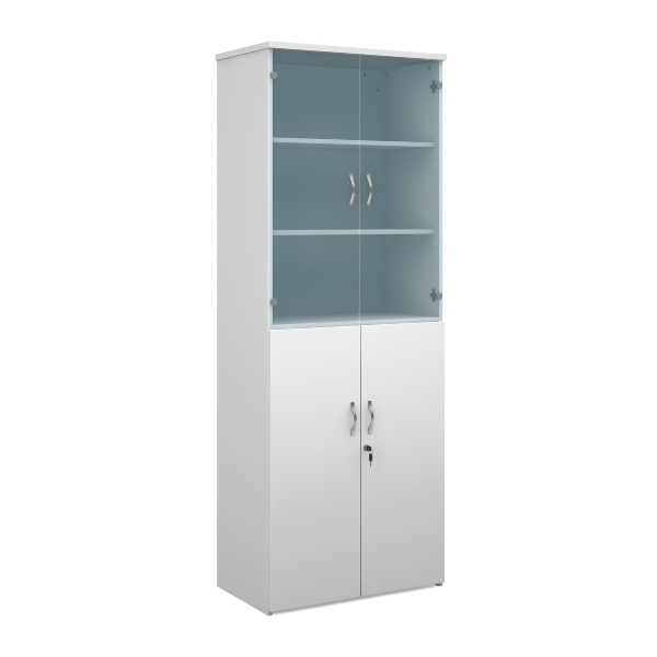 Duo Combination Unit with Glass Upper Doors 5 Shelves - White