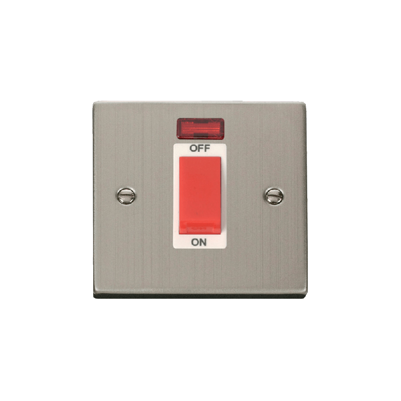 Click Deco 1 Gang 45A DP Switch with Neon Stainless Steel Insert White