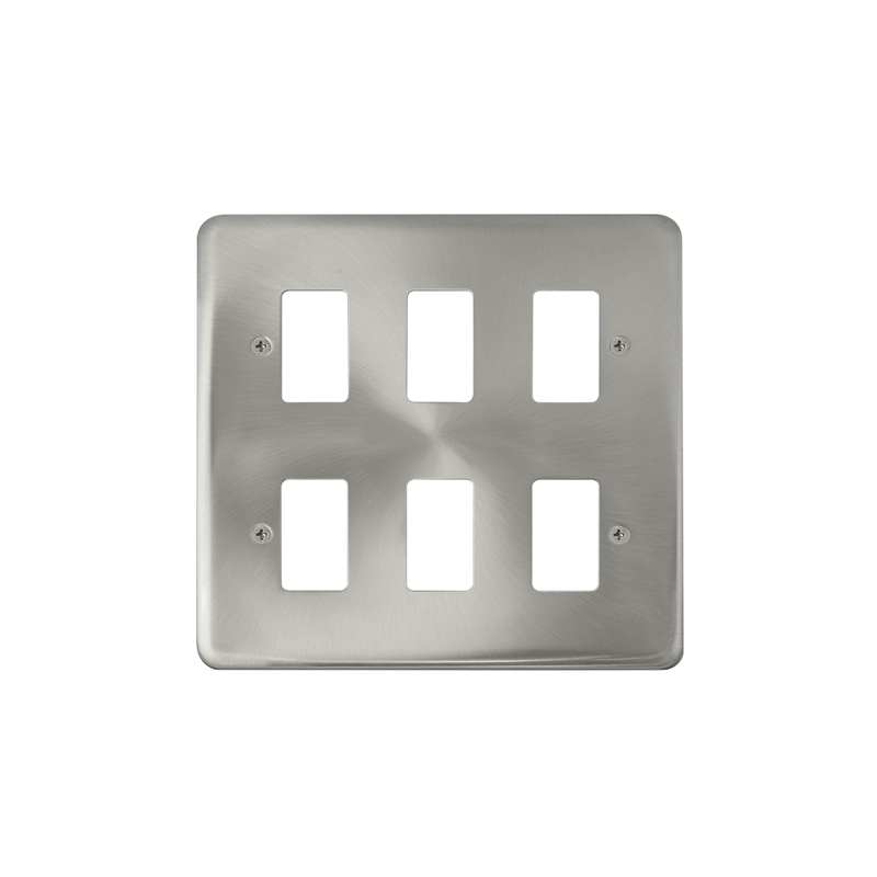 Click Deco Plus 6 Gang GridPro Frontplate Satin Chrome