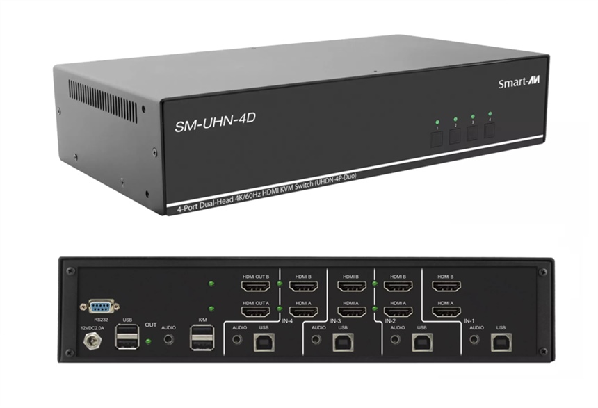 SM-UHN-4D-S - SmartAVI 4-Port Dual-Head HDMI KVM Switch with 4K Ultra-HD support, Formally UHDN-4P-Duo, (4K KVM / Dual-Head KVM Switch) *NEW*