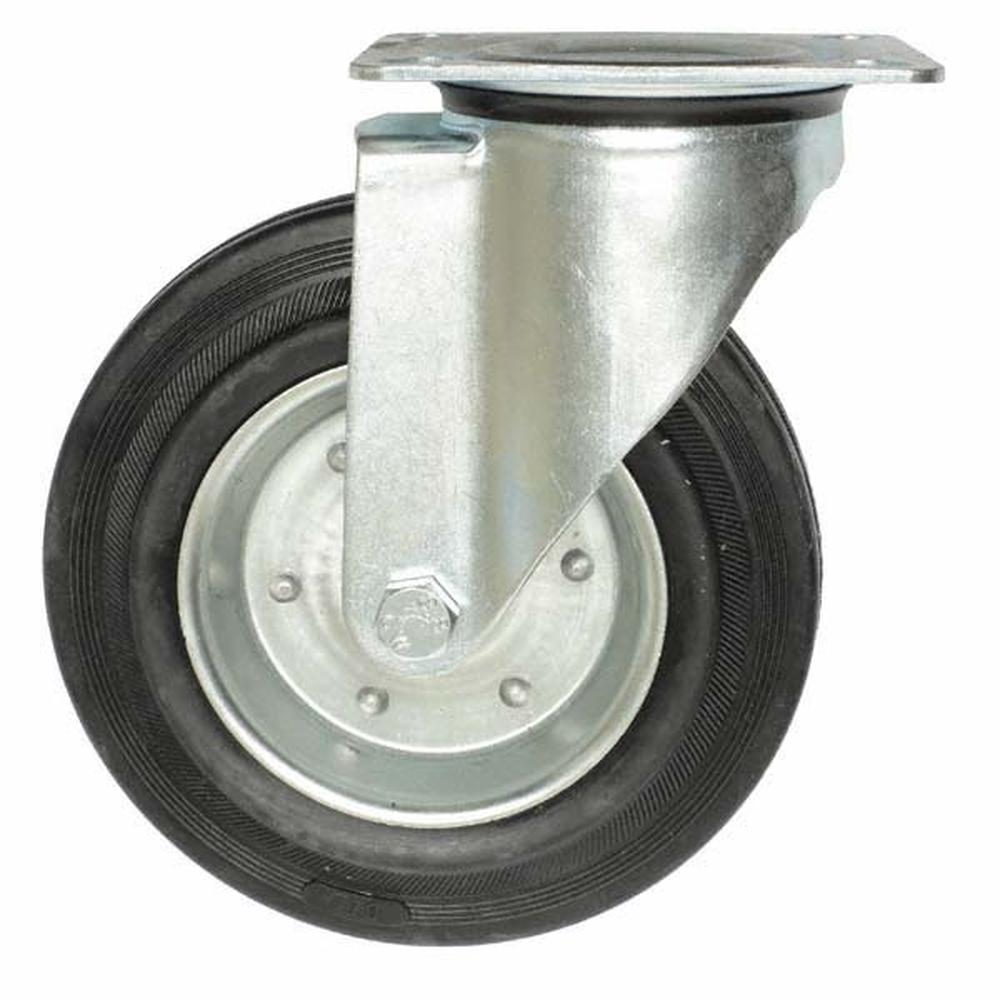 Black Swivel Castor 200mm - No Brake On Steel Disc