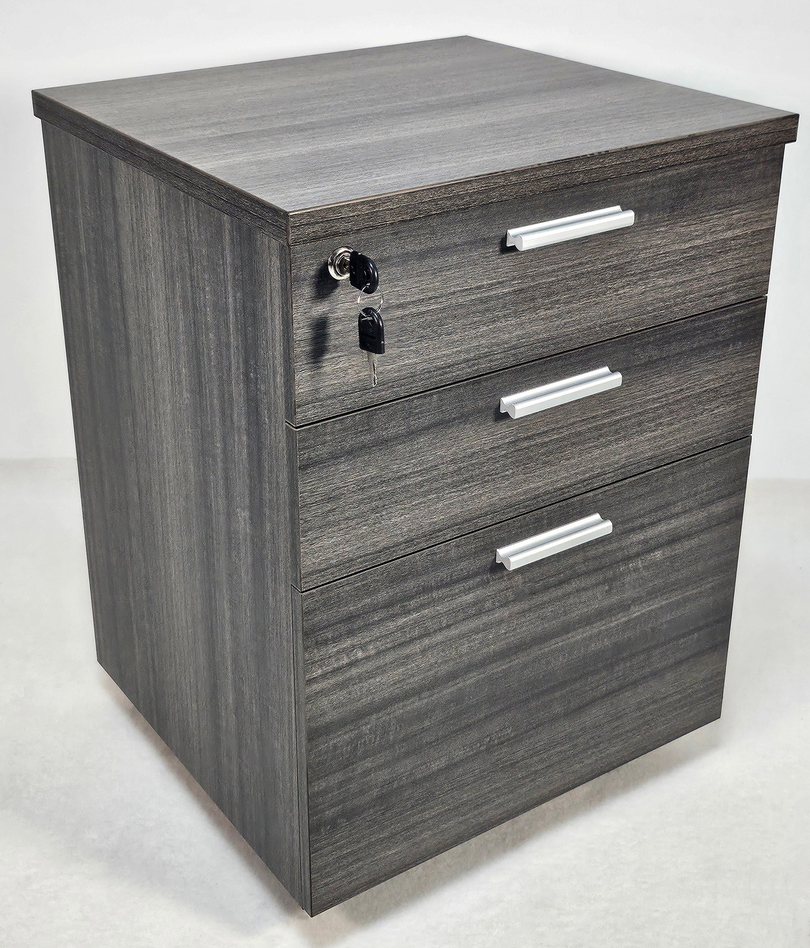Specialising In Modern Grey Oak Three Drawer Pedestal with Filing Drawer - CF-480K North Yourkshire