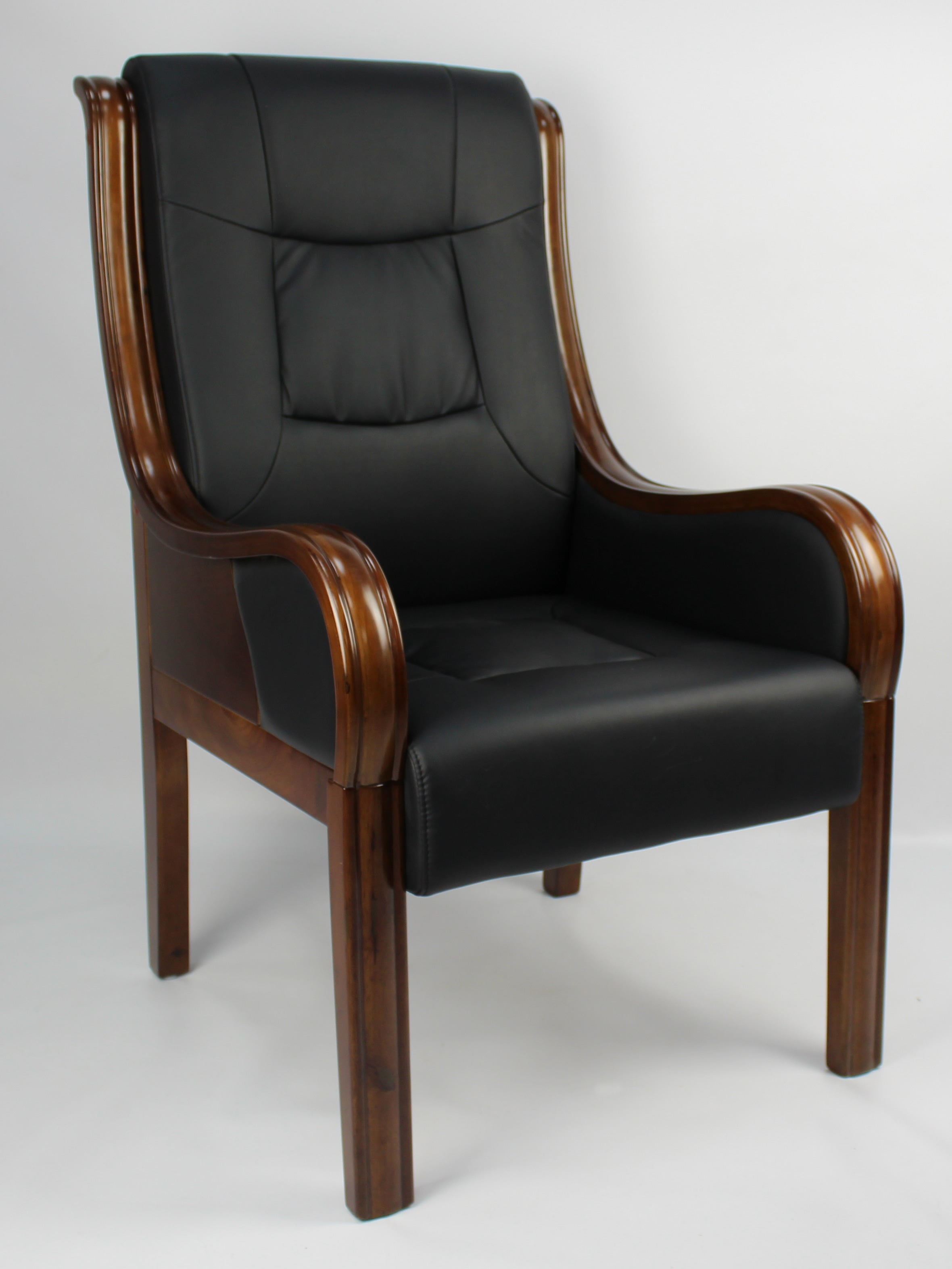 Specialising In Black Leather Executive Visitors Chair with Wooden Frame - F53C North Yourkshire