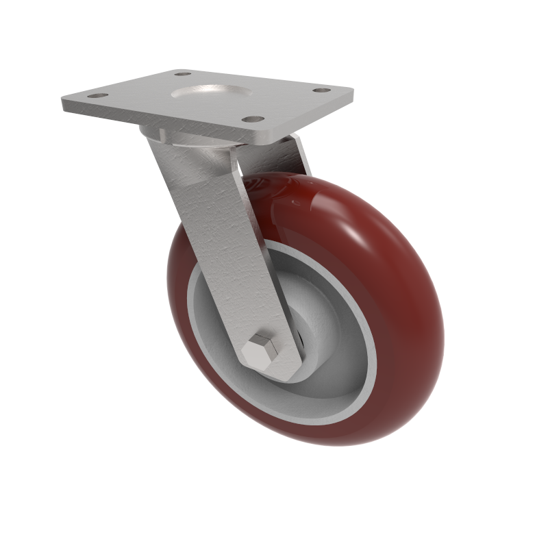 Ergonomic Polyurethane Plate Swivel Castor 200mm 600kg Load