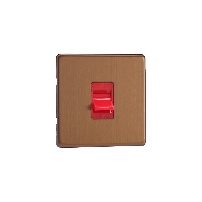 Varilight Urban 45A Single Plate Cooker Red Rocker Switch Brushed Bronze Screw Less Plate