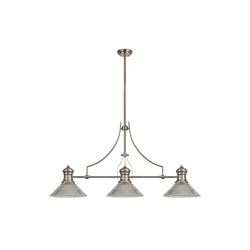 Luxuria Serena 3 Light Linear Pendant E27 With 30cm Cone Glass Shade Polished Nickel Clear