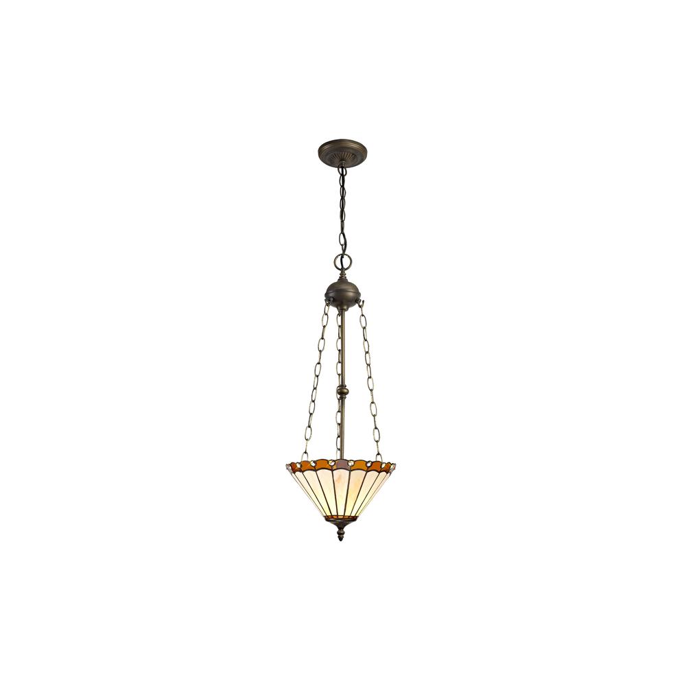 Luxuria Sleek 3 Light Uplighter Pendant E27 With 30cm Tiffany Shade Amber/Cream/Crystal/Aged Antique Brass