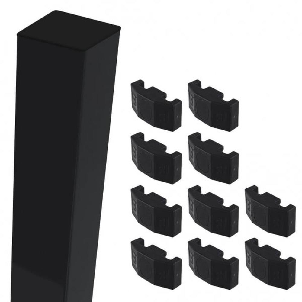 Black Corner Post For 1.8m High FenceWith Fixings (2.5m Overall Length)