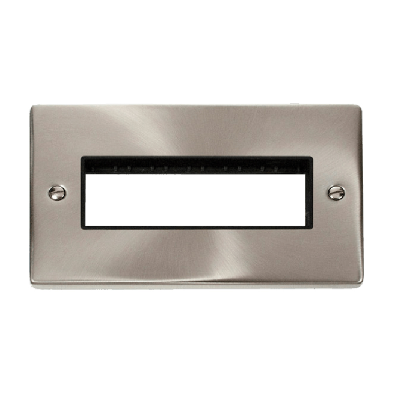 Click Deco 2 Gang Plate 6 Aperture Unfurnished Plate Satin Chrome Black Inserts