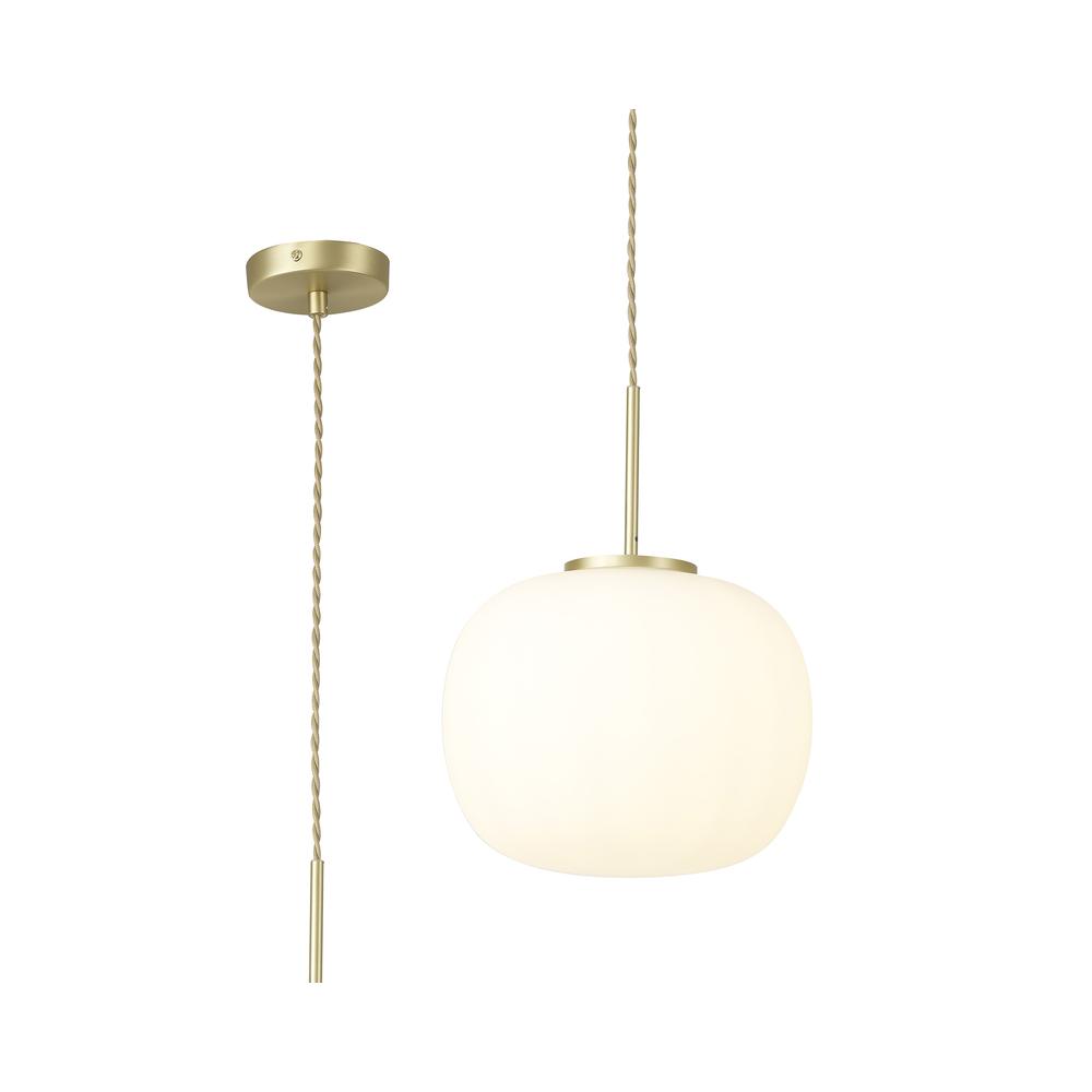 Luxuria Lumina 30cm Medium Oval Ball Pendant E27 Satin Gold Suspension With Frosted White Glass Globe