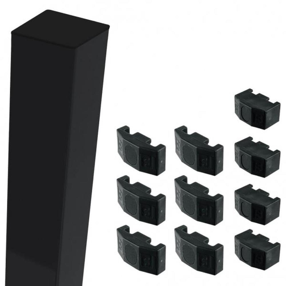 Black Corner Post For 1.7m High FenceWith Fixings (2.4m Overall Length)