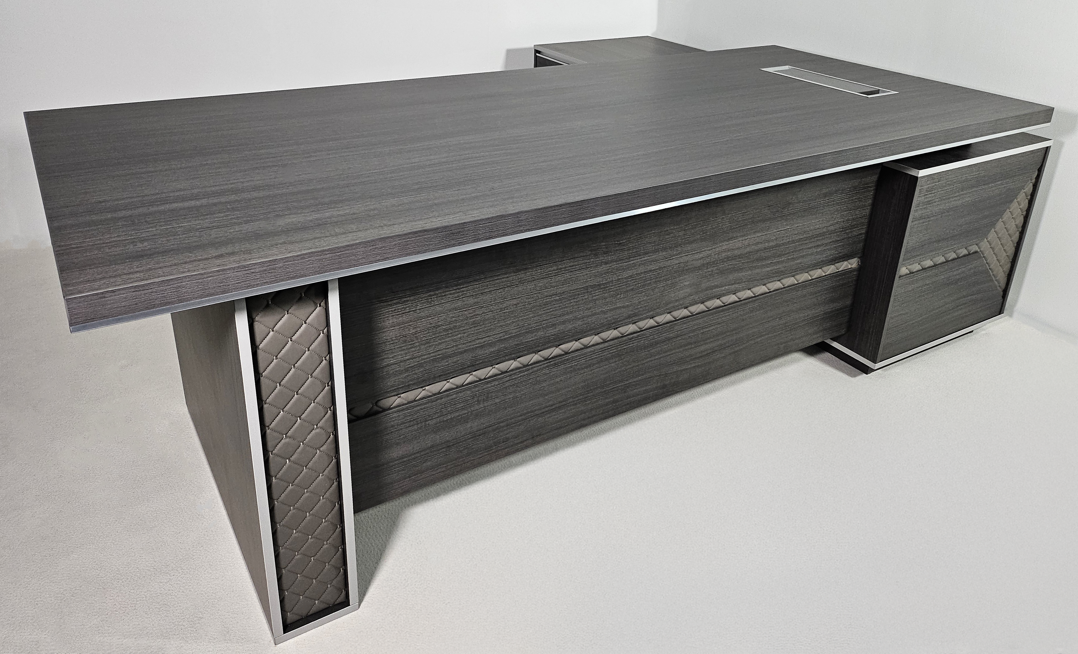 Large Modern Grey Oak Executive Corner Office Desk with Stylish Grey Leather Design - 2400mm - DG25-D01 Near Me