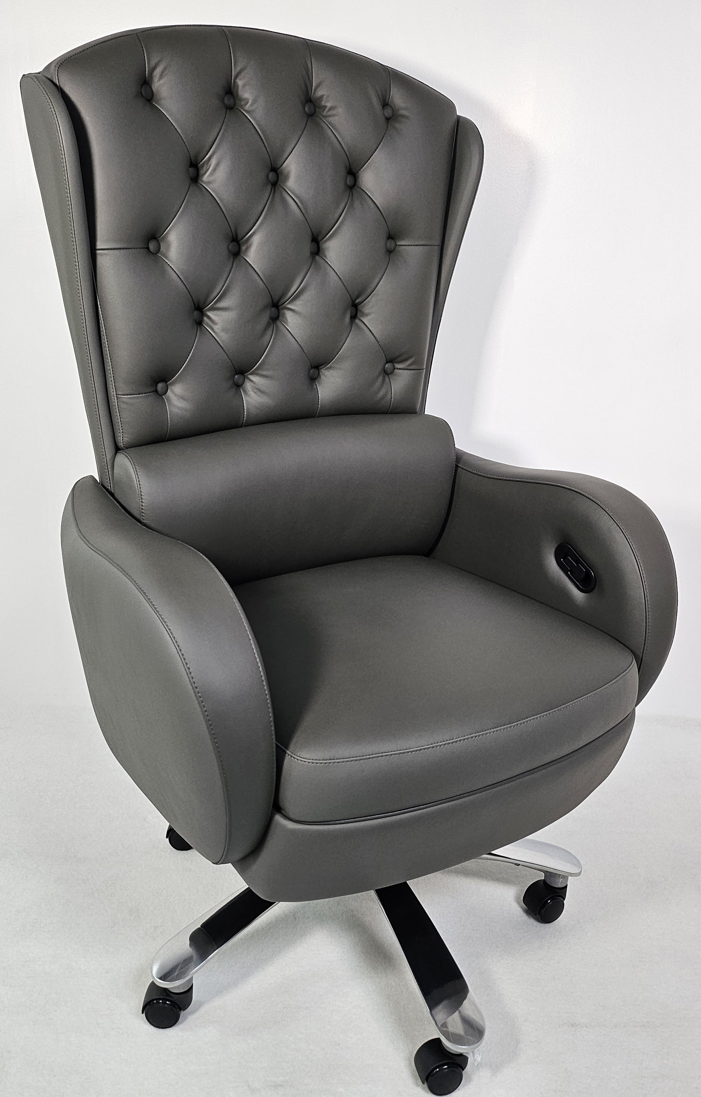 Specialising In Genuine Grey Leather High Back Executive Office Chair with Chesterfield Design -  6002HL North Yourkshire