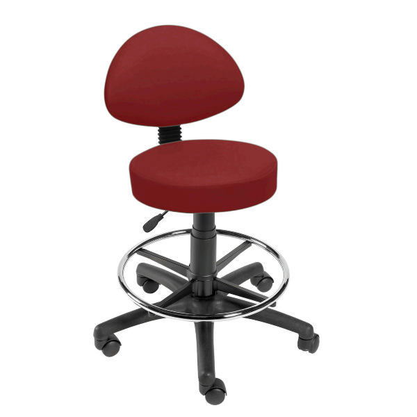 Gas Lift Examination Stool with Back Rest and Foot Ring - Red Wine