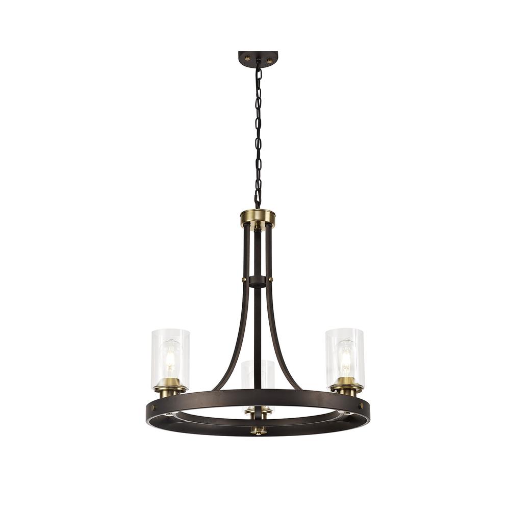 Luxuria Tiffany 62.5cm Pendant 3 Light E27 Brown Oxide/Gold Bronze With Clear Glass Shades