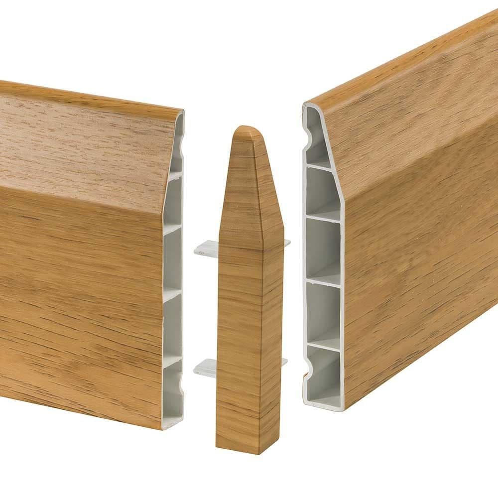 Suppliers Of 150mm English Oak UPVC Chamfered Skirting External Corner - (2 Pack) Nationwide