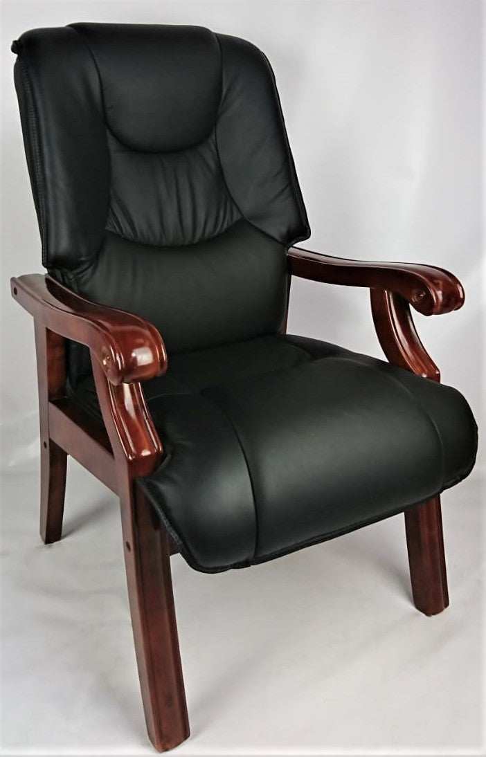 Specialising In Senato Visitor Chair Black Leather with Walnut Arms - CHA-SZC-589 North Yourkshire
