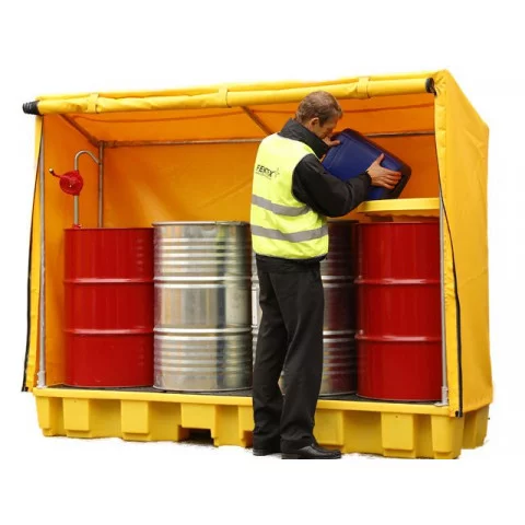 4 Drum In-Line Spill Pallet with Framed Cover