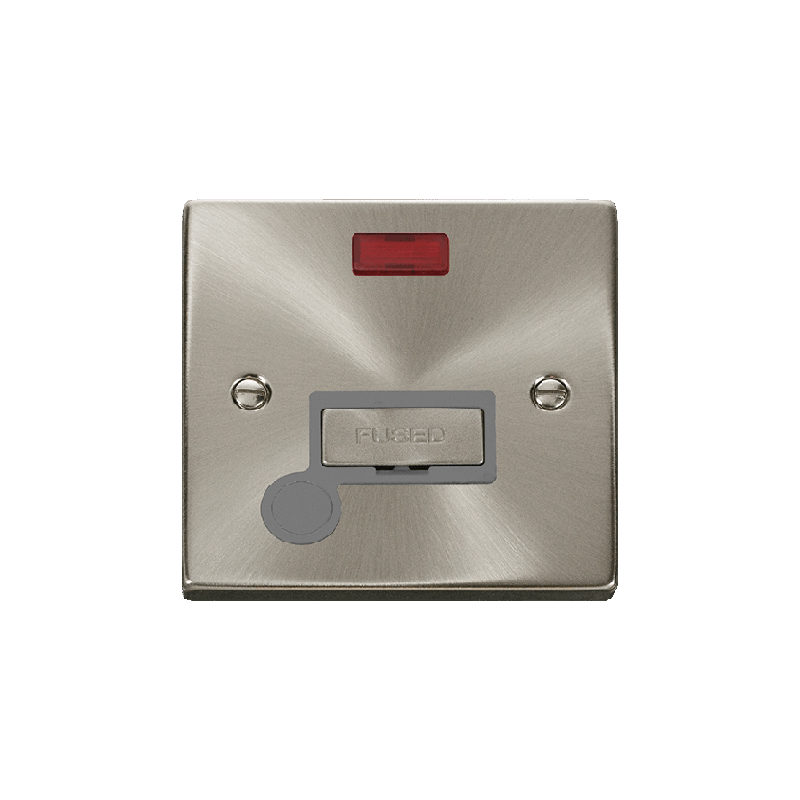 Click Deco 13A Fused 'Ingot' Connection Unit With Flex Outlet & Neon Satin Chrome Insert Grey