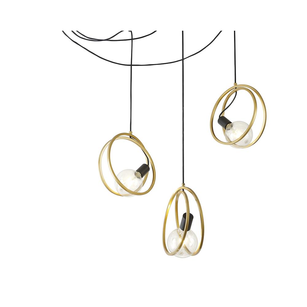 Luxuria Nook 28cm Double Ring Multi Pendant 3 Light E27 Matt Black / Painted Gold