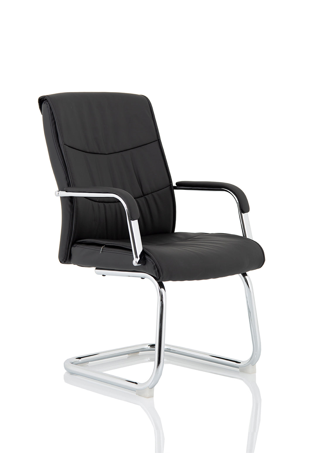 Suppliers Of Carter Medium Back Black Bonded Leather Chrome Cantilever Visitor Chair with Fixed Arms UK