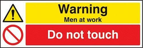 Warning men at work do not touch