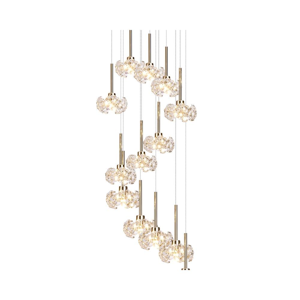 Luxuria Paramount 63cm 13 Light G9 2.5m Round Multiple Pendant With French Gold And Crystal Shade