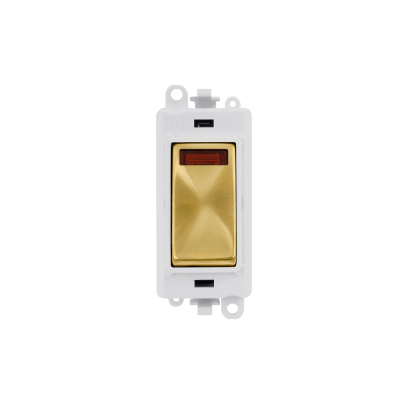 Click GridPro 20AX Satin Brass DP Switch Module with Neon Insert Polar White