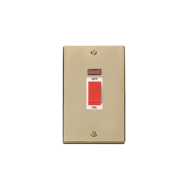 Click Deco 2 Gang 45A DP Switch with Neon Polished Brass Insert White