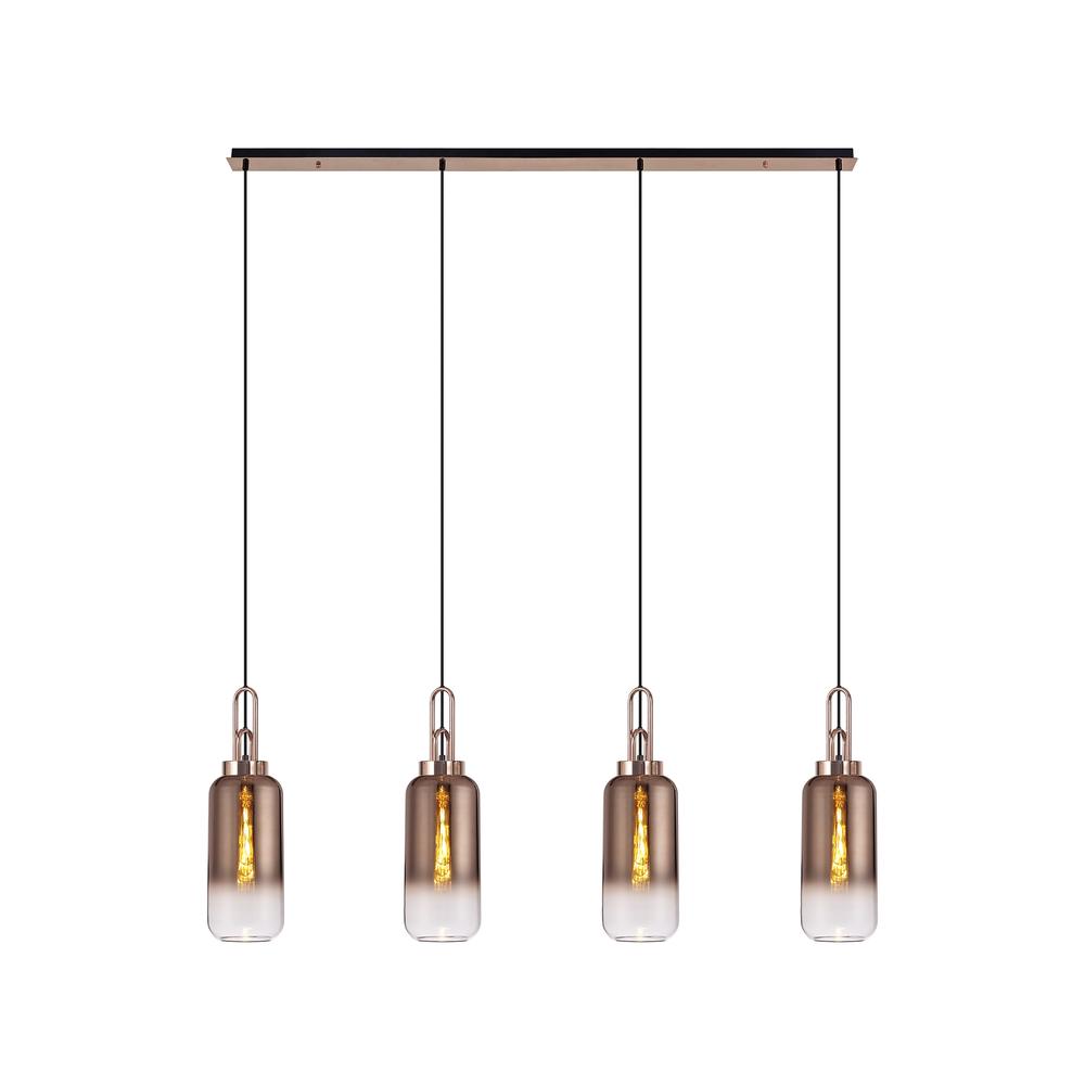 Luxuria Kennith Linear 4 Light Pendant E27 With 16cm Cylinder Glass Copper/Clear Copper/Matt Black