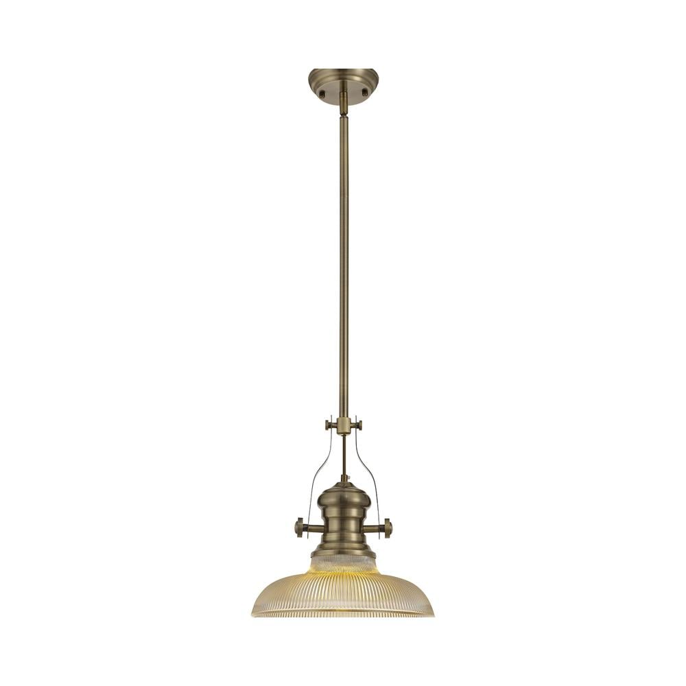 Luxuria Serena Pendant Light E27 With 30cm Round Glass Shade Antique Brass/Amber