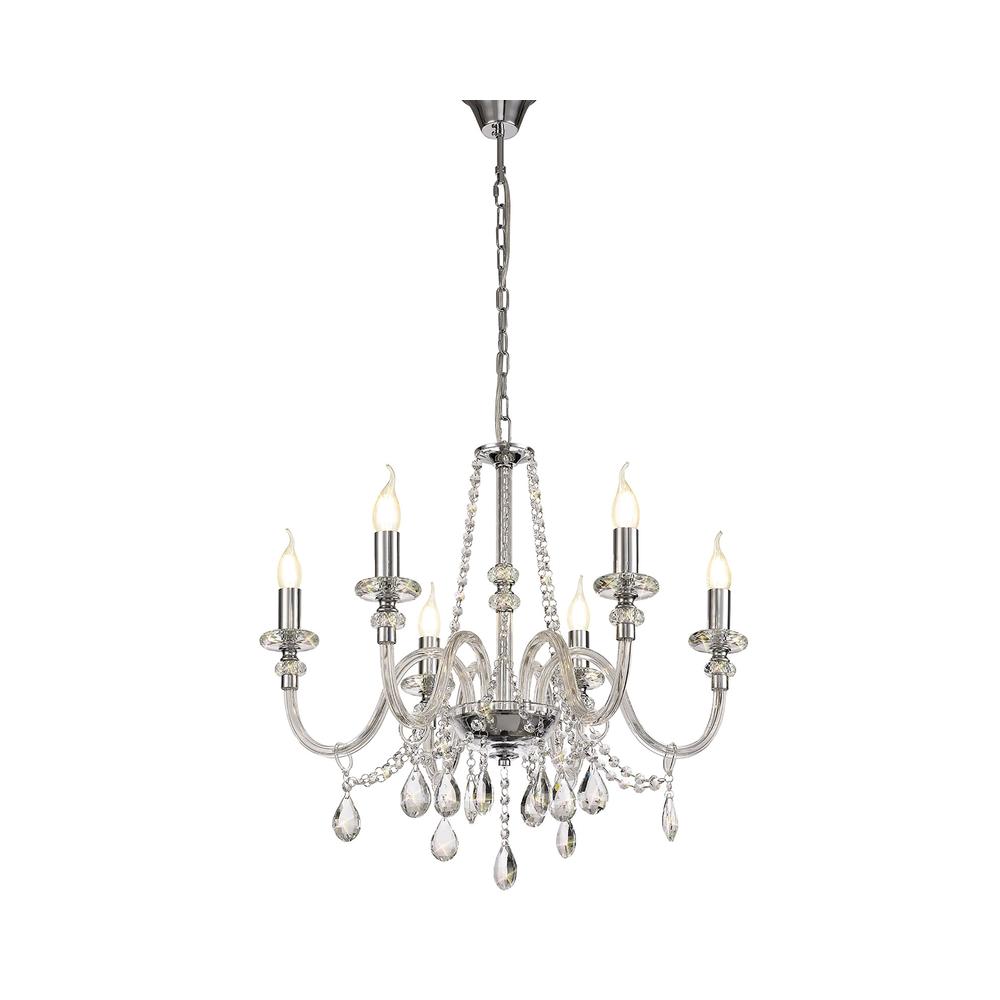 Luxuria Aldrich 65cm Chandelier Pendant 6 Light E14 Polished Chrome/Clear Glass/Crystal