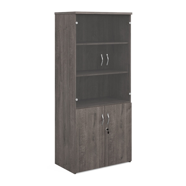 Universal Combination Unit with Glass Upper Doors and 4 Shelves - Grey Oak