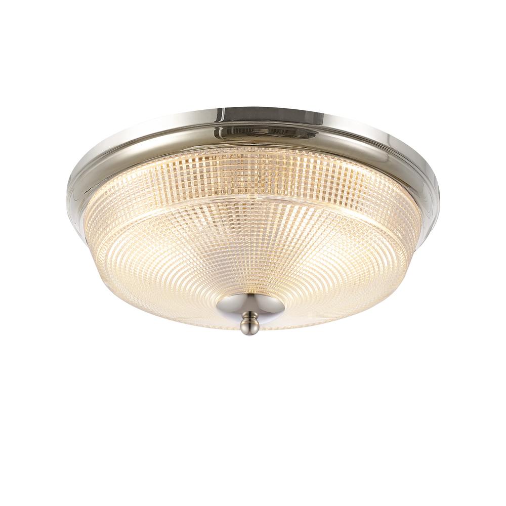 Luxuria Ivy Tendril 34cm 2 Light E27 Flush Ceiling Light IP44 Polished Nickel/Prismatic Glass