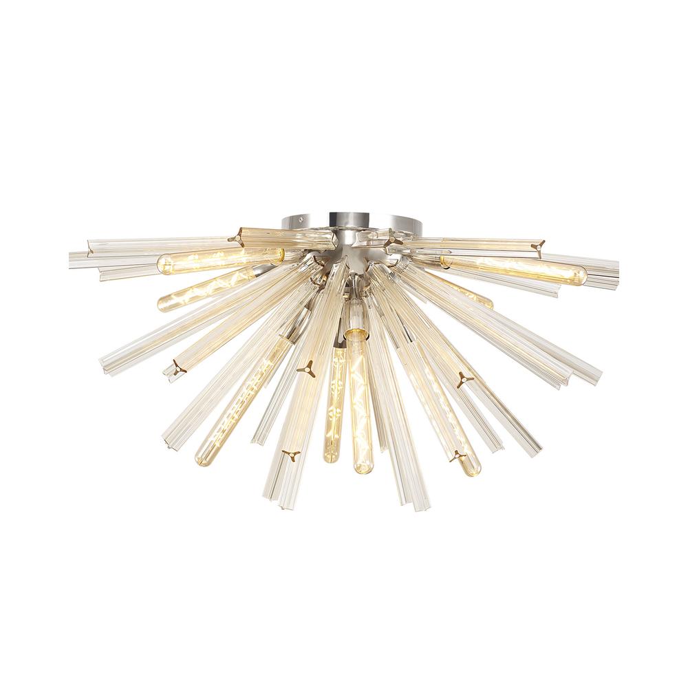 Luxuria Seneca 89cm 8 Light E27 Semi Flush Polished Nickel / Champagne Gold Glass