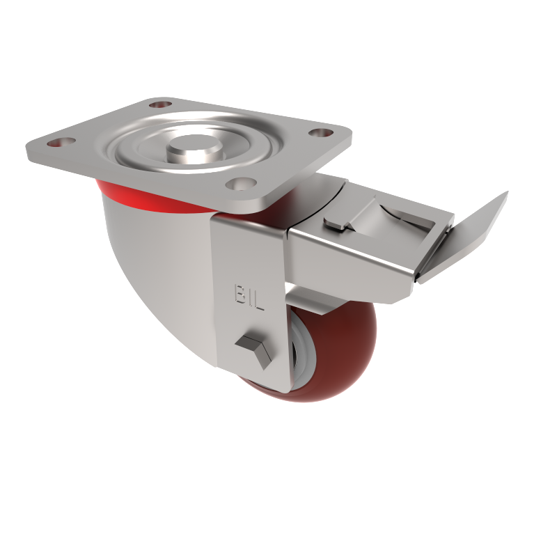 Ergonomic Polyurethane Plate Swivel Castor Brake 100mm 350kg Load