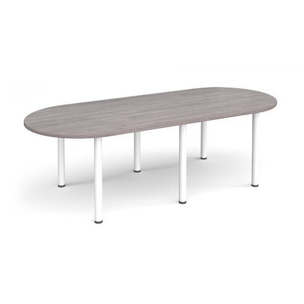 Radial End Meeting Table with White Legs 6 People - Grey Oak