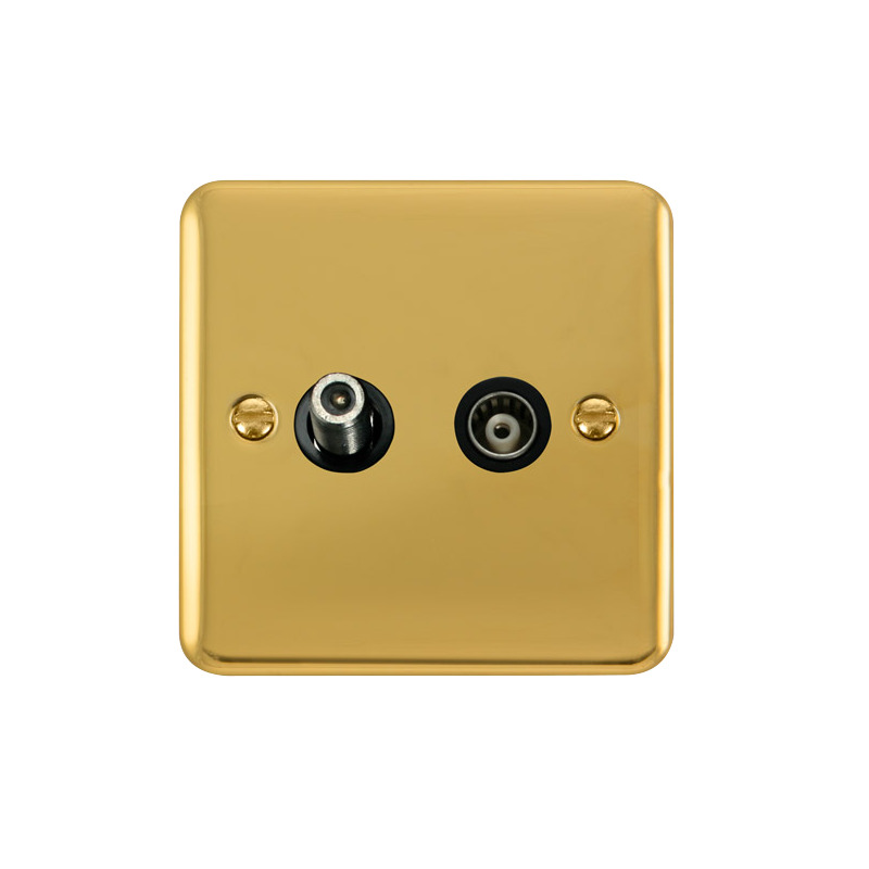 Click Deco Plus Twin Isolated Satellite & Isolated Coaxial Outlet Polished Brass Black Inserts