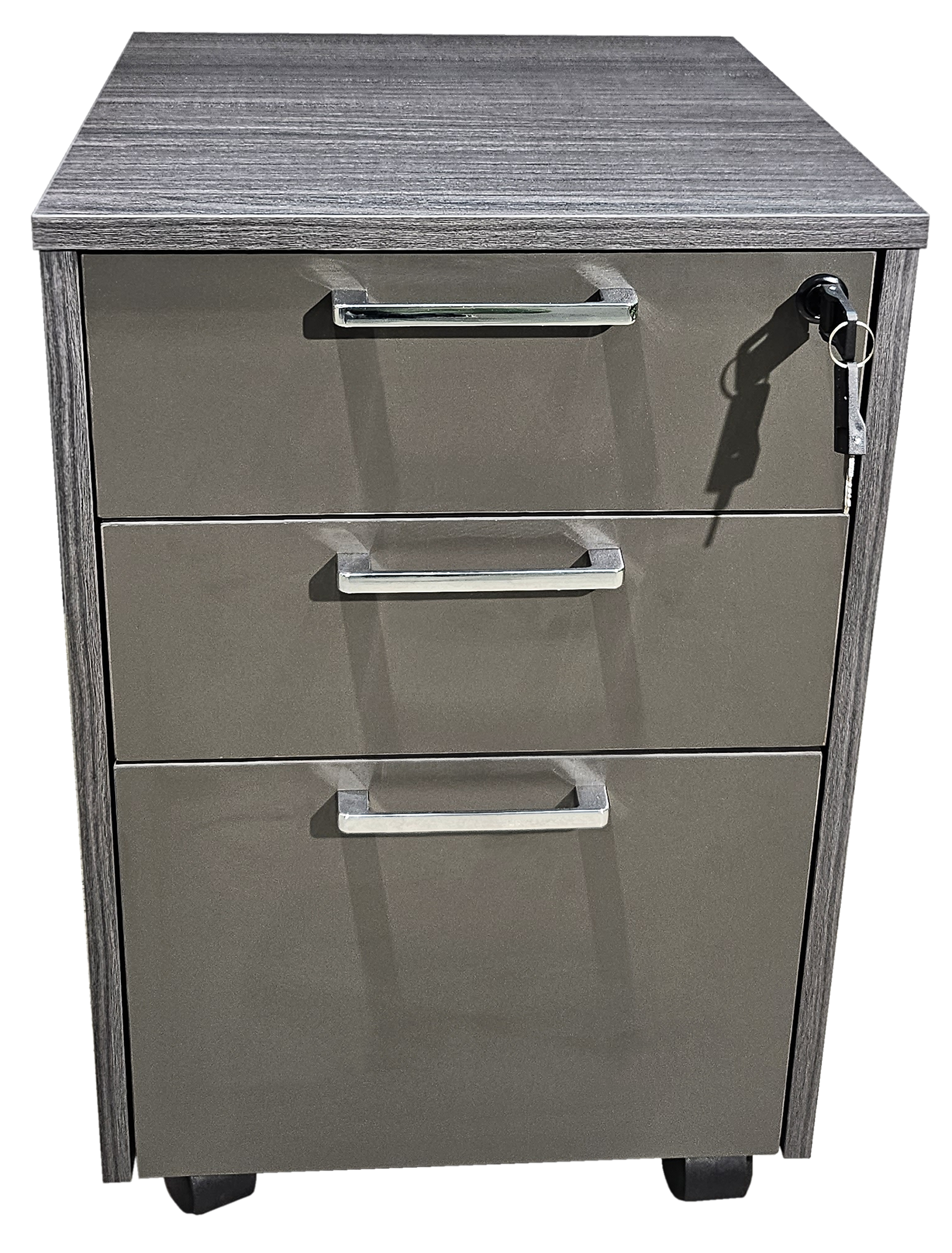 Modern Grey Oak Veneer Mobile Three Drawer Pedestal - DG17-H0101 North Yourkshire