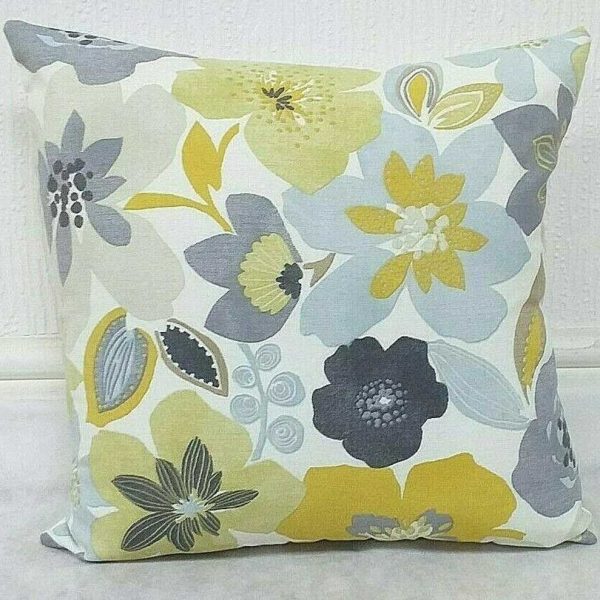 Yellow Grey Flower Pattern Scatter cushions Yellow & Grey. Bold flower design 16&#34; to 24&#34;