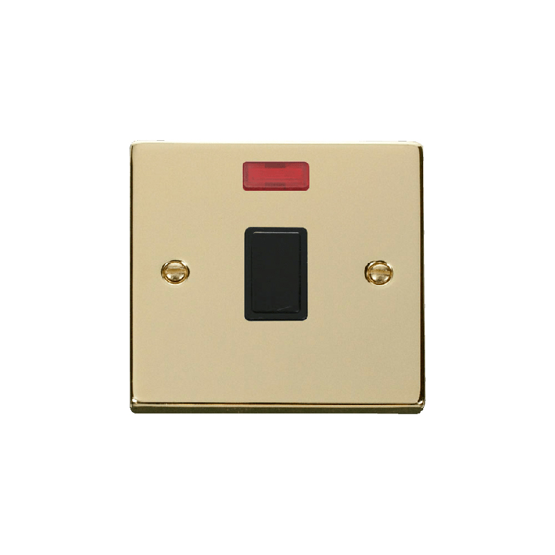 Click Deco 20A 1 Gang DP Switch with Neon Polished Brass Insert Black