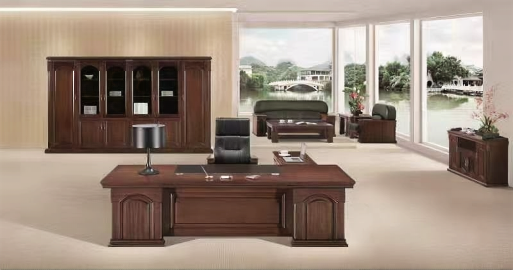 Large Executive Office Desk Real Wood Veneer with Pedestal and Side Return - 2400mm / 2600mm / 2800mm - DSK-7G241 Near Me