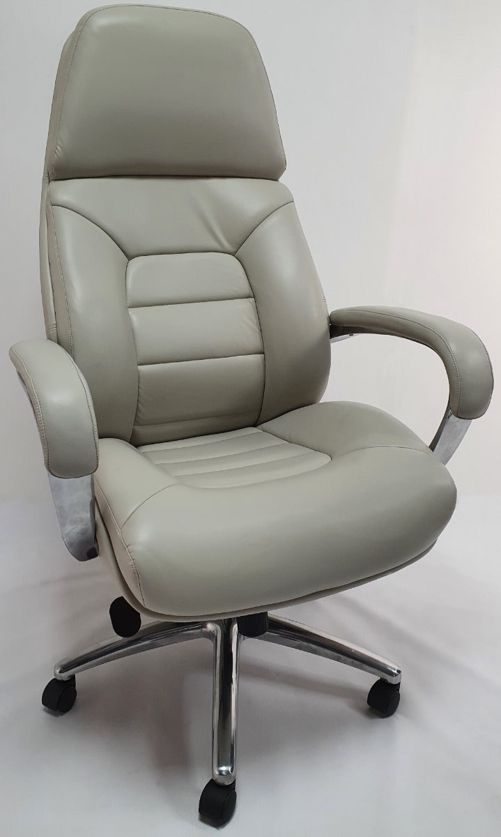 High Back Bucket Seat Style Grey Leather Executive Office Chair - 188A UK